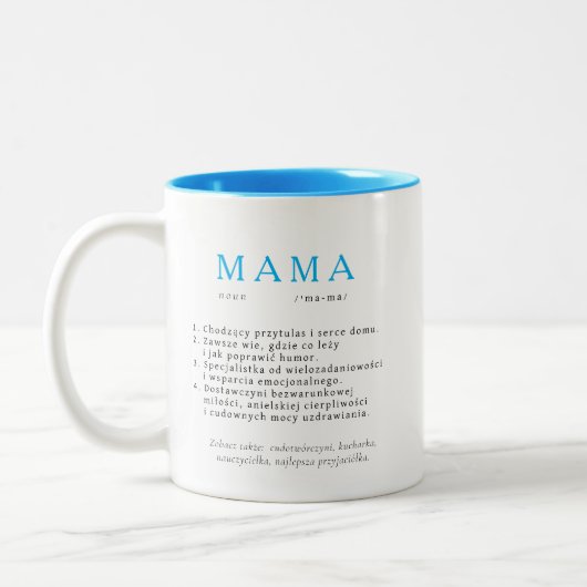 Polnisch Mum Gift - MAMA Definition blau Zweifarbige Tasse (Links)
