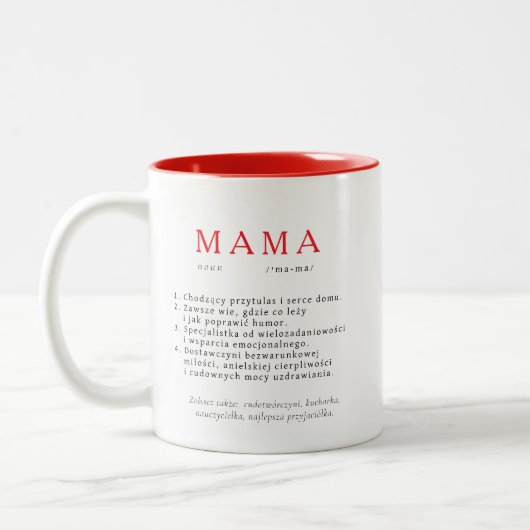 Polnisch Mum Gift - MAMA Definition rot Zweifarbige Tasse (Links)