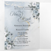 Polnisch Niebieskie Kwiaty Blue Flowers Dreifach Gefaltete Einladung (Innen Erste Seite)