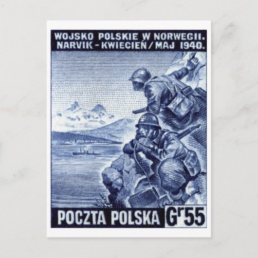Polnische Armee des Zweiten Weltkriegs in Narvik,  Postkarte (Vorderseite)