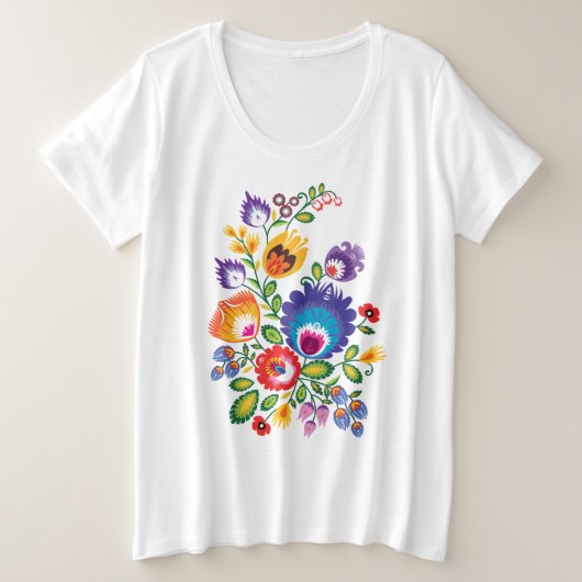 Polnische Blumenfonie: Wycinanki-Blüten Große Größe T-Shirt (Design vorne)
