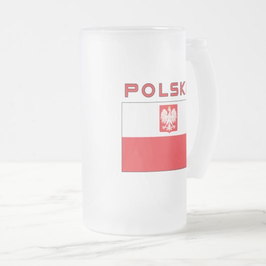Polnische Falke-Flagge mit Polska Mattglas Bierglas (VorderseiteRechts)