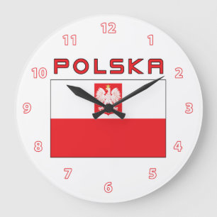 Polnische Falkenflagge mit Polska-Wall-Uhr Große Wanduhr