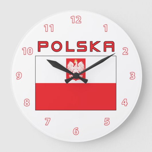 Polnische Falkenflagge mit Polska-Wall-Uhr Große Wanduhr (Vorderseite)