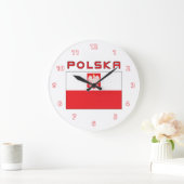 Polnische Falkenflagge mit Polska-Wall-Uhr Große Wanduhr (Zuhause)