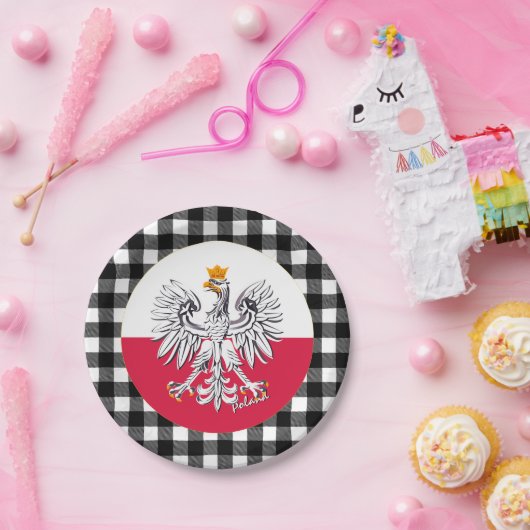 Polnische Flagge, Adler, Büffel kariert und polnis Pappteller (Party)