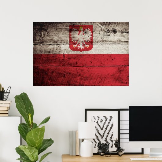 Polnische Flagge für alten Holzkorn Poster (Heimbüro)