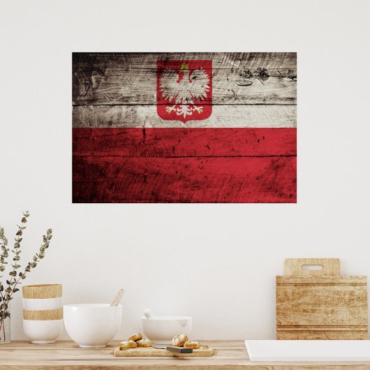 Polnische Flagge für alten Holzkorn Poster (Küche)