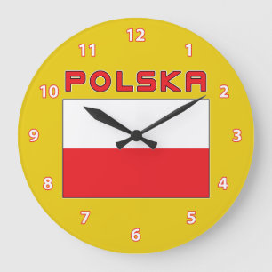 Polnische Flagge mit Polska-Wall-Uhr Große Wanduhr