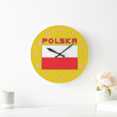 Polnische Flagge mit Polska-Wall-Uhr Große Wanduhr (Zuhause)