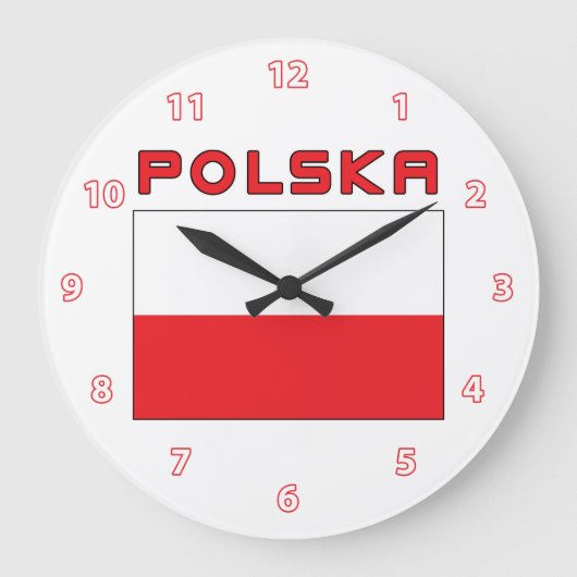 Polnische Flagge mit Polska-Wall-Uhr Große Wanduhr (Vorderseite)