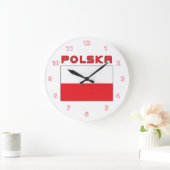 Polnische Flagge mit Polska-Wall-Uhr Große Wanduhr (Zuhause)
