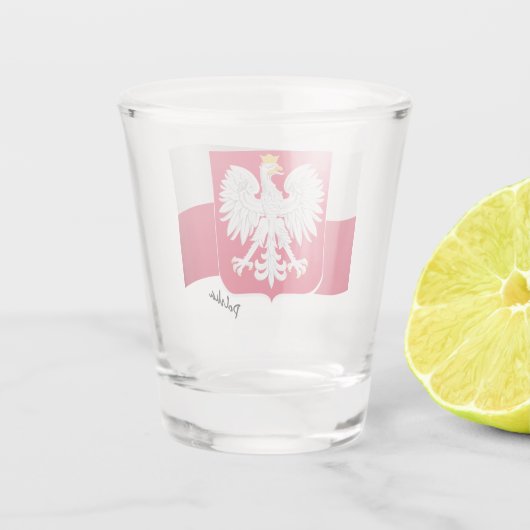 Polnische Flagge und polnisches Wappen / Party Schnapsglas (Rückseite)