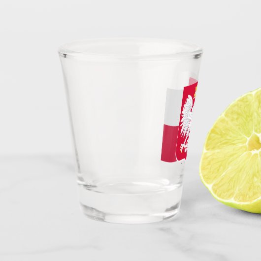 Polnische Flagge und polnisches Wappen / Party Schnapsglas (Links)