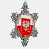 Polnische Flaggenfarben mit Schneeflocken Zinn-Ornament (Links)