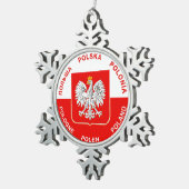 Polnische Flaggenfarben mit Schneeflocken Zinn-Ornament (Rechts)