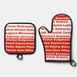 Polnische Flaggenfarben mit Städten Ofenhandschuh & Topflappen-Set