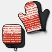 Polnische Flaggenfarben mit Städten Ofenhandschuh & Topflappen-Set (Vorderseite/Rückseite)