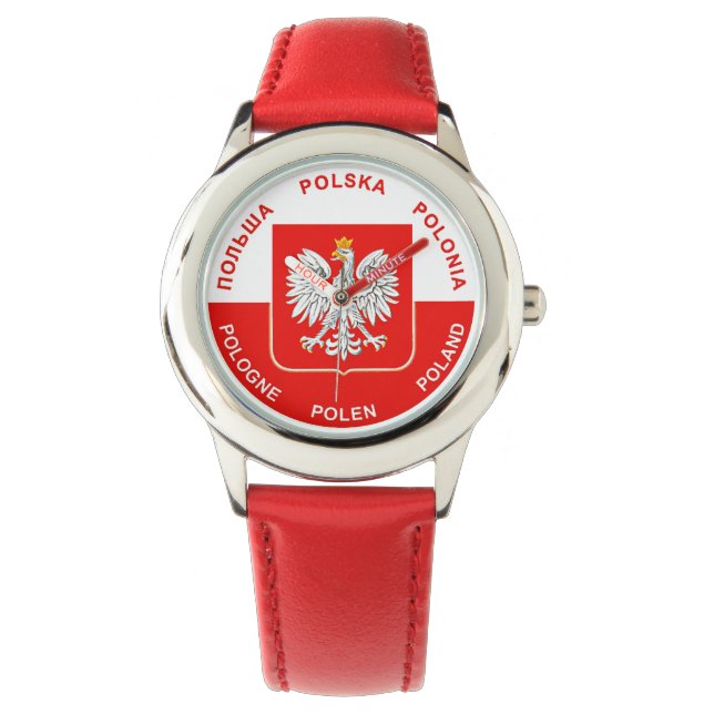 Polnische Flaggenfarben mit weißem Adler Armbanduhr (Vorderseite)