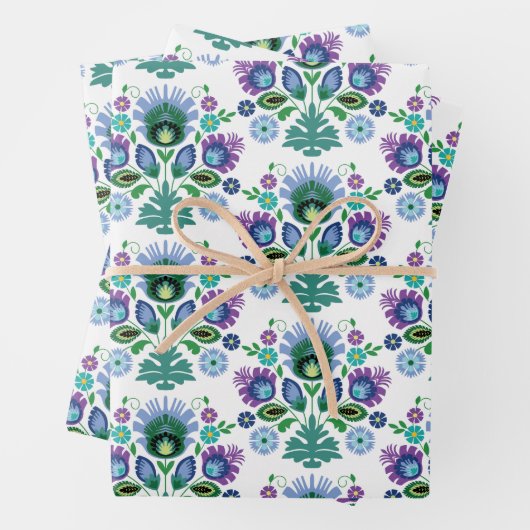 Polnische Folk Art Light Blue Blume Geschenkpapier Set (Beispiel)