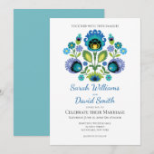 Polnische Folk-Blume Aquamarine Hochzeitseinladung Einladung (Vorne/Hinten)