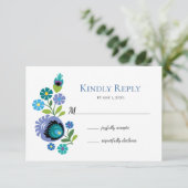 Polnische Folk Blume Blue Aquamarin Wedding RSVP C Karte (Stehend Vorderseite)