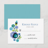 Polnische Folk Blume Blue Aquamarin Wedding RSVP C Karte (Vorne/Hinten)