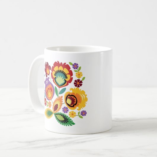 Polnische Folk-Blume Orange Kaffeetasse (Vorderseite Links)