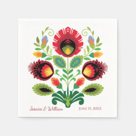 Polnische Folk-Blume Red Wedding Napkin Serviette
