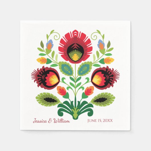 Polnische Folk-Blume Red Wedding Napkin Serviette (Vorderseite)