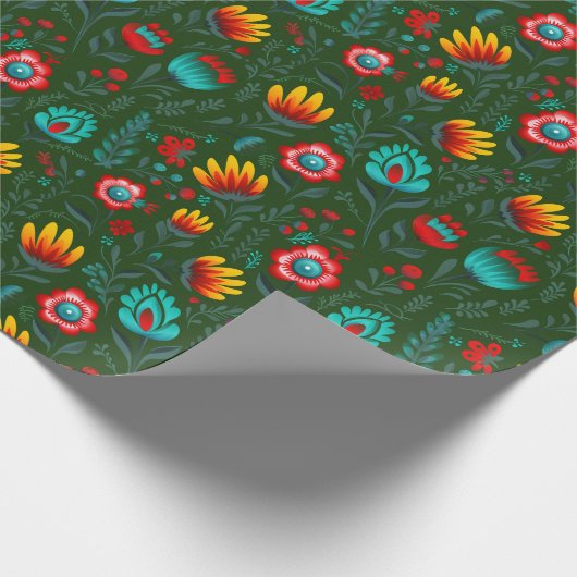 Polnische Folk-Blume Wycinanki Green Geschenkpapier (Ecke)