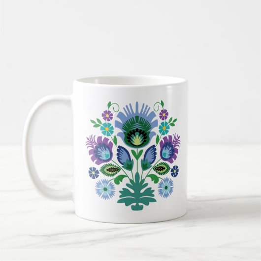 Polnische Folklore-Blume hellblau Kaffeetasse (Links)