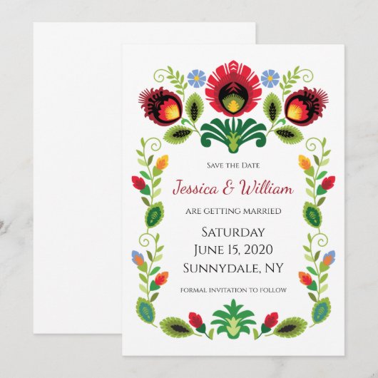 Polnische Folklore-Blume Rote Save the Date-Karte Date (Vorne/Hinten)