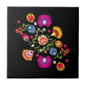 Polnische Folklore mit rosa Blume  Fliese (Vorderseite)