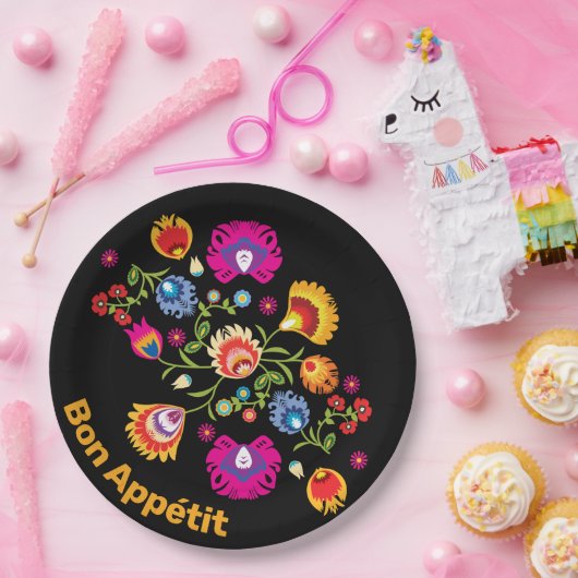 Polnische Folklore mit rosa Blume Pappteller (Party)