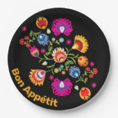 Polnische Folklore mit rosa Blume Pappteller (Vorderseite)