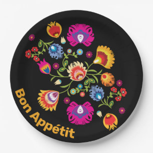 Polnische Folklore mit rosa Blume Pappteller