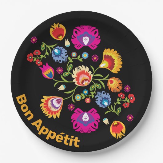 Polnische Folklore mit rosa Blume Pappteller (Vorderseite)