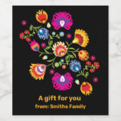 Polnische Folklore mit rosa Blume Weinetikett (Einzelnes Label)