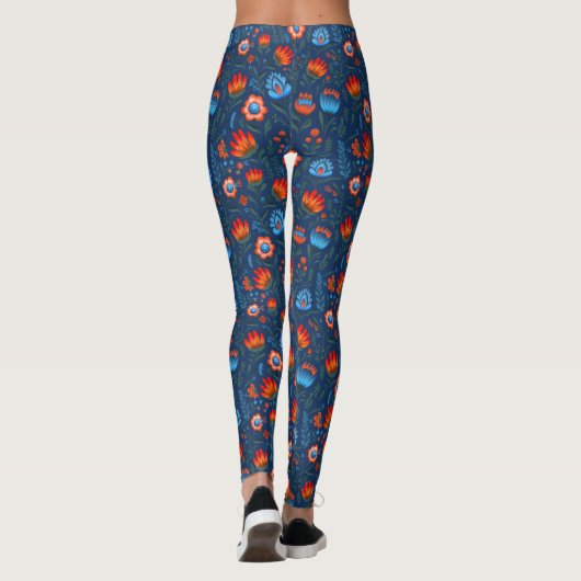 Polnische FolkloreBlume Wycinanki Blue Leggings (Rückseite)