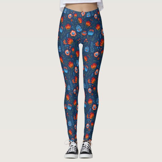 Polnische FolkloreBlume Wycinanki Blue Leggings (Vorderseite)
