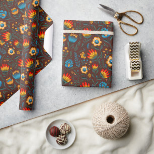 Polnische Folkloregruppe Wycinanki Brown Geschenkpapier