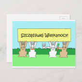Polnische fröhliche Ostern, Cartoon-Häschen Feiertagspostkarte (Vorne/Hinten)
