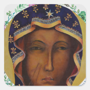 Polnische Schwarze Madonna Traditionelles katholis Quadratischer Aufkleber
