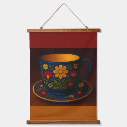 Polnische Teetasse Wandteppich Mit Holzrahmen (Vorderseite)