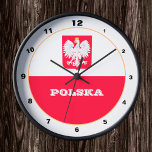 Polnische Uhr, moderne Wohngestaltung, polnische F Runde Wanduhr<br><div class="desc">Moderne patriotische Polnische Wanduhr mit polnischer Flagge,  Adleremblem modisches Zuhause-Design - Liebe meines Landes,  Hochzeitsgeschenke,  patriotischer Geburtstag,  Nationalpatrioten / Sportfans "Polska"</div>