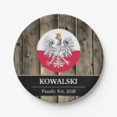 Polnische und polnische Flagge Rustikales Holz / F Pappteller (Vorderseite)