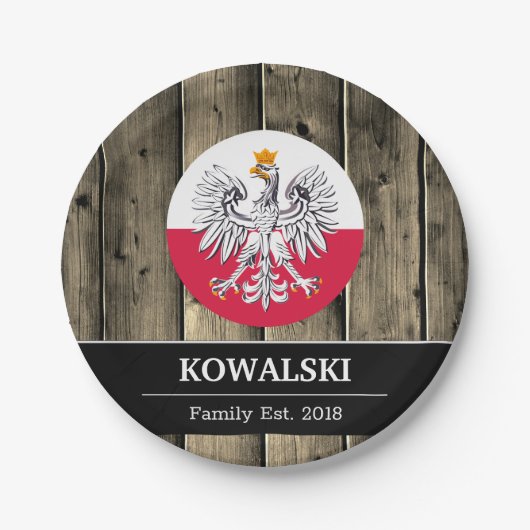 Polnische und polnische Flagge Rustikales Holz / F Pappteller (Vorderseite)