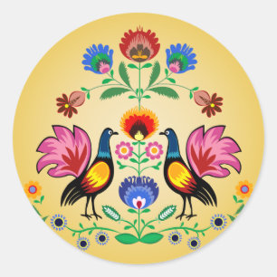 Polnische Völker mit dekorativem Blumen- u. junge Runder Aufkleber
