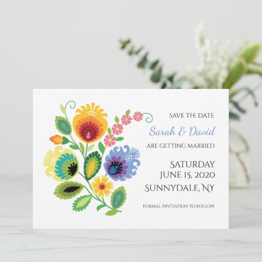 Polnische Volkskarte Blume Gelb Save the Date Einladung (Stehend Vorderseite)